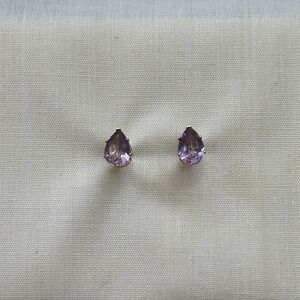 14K Gold Amethyst Pear Stud Earrings Gold‎ Tone Purple Gemstone Jewelry Women's